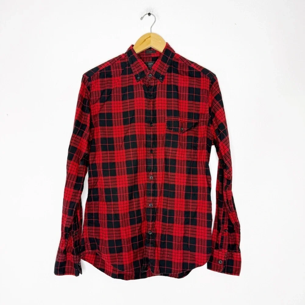 J.Crew Slim Fit Flannel Shirt Men’s Medium Red Black Plaid 100% Cotton